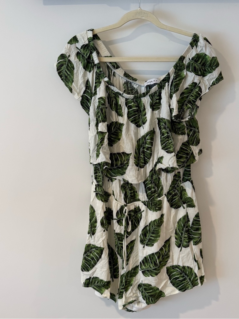 Gilli Tropical Palm Leaf Print Off the Shoulder Romper - Picture 2 of 4